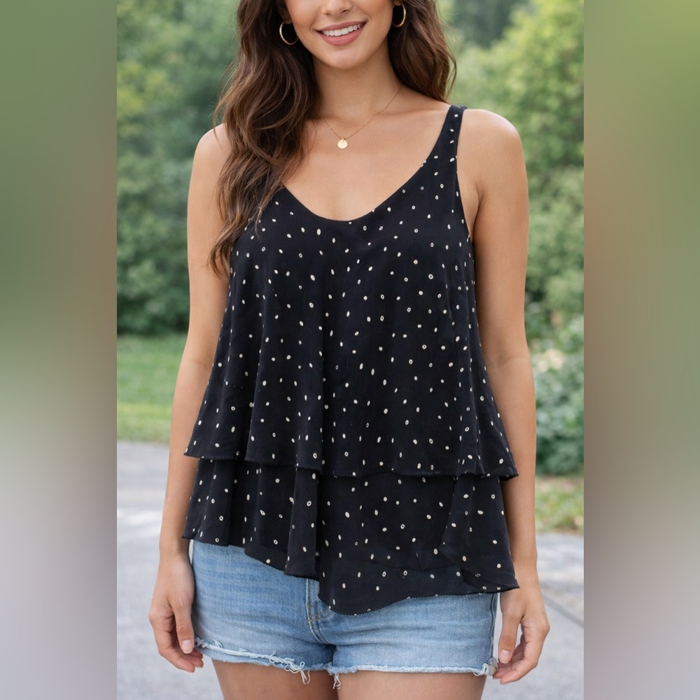 Babaton Aritzia 100% Silk Tiered Polka Dot Cami Tank Top Size Small